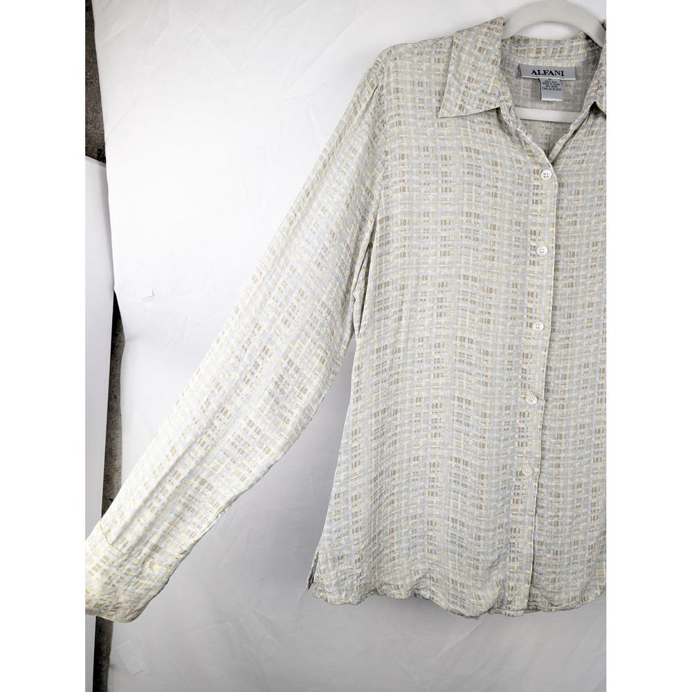 Vintage Y2K Geometric Abstract 100% Silk Button Top Size 10 Long Sleeve Office - Picture 3 of 10